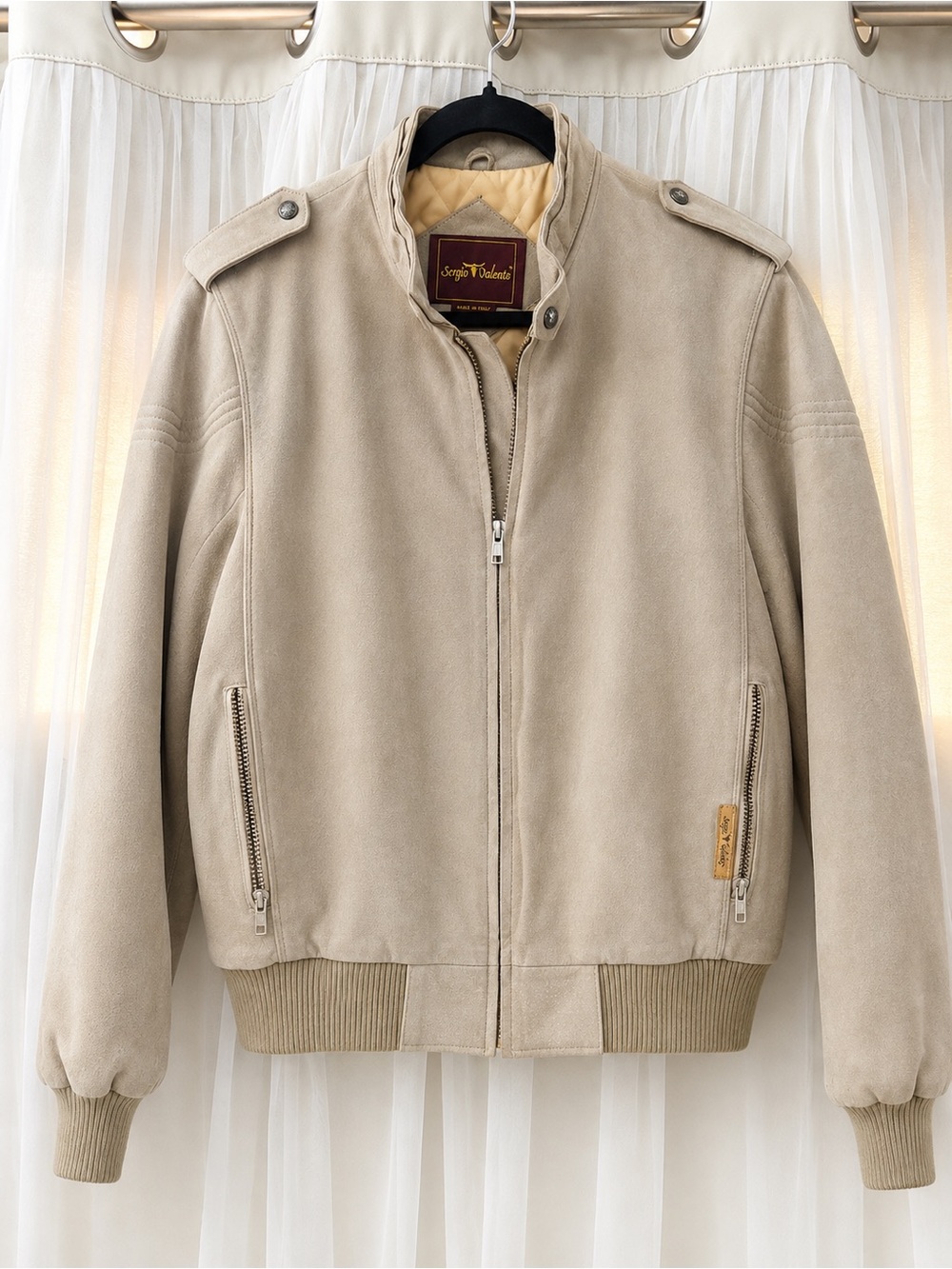 Sergio Valente Cream Suede Bomber Jacket